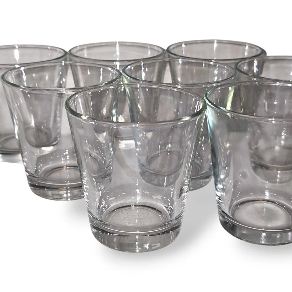 Set of 8 Clear Glass Juice Tumblers 3.25 Inch Stackable Weighted Base Drinking